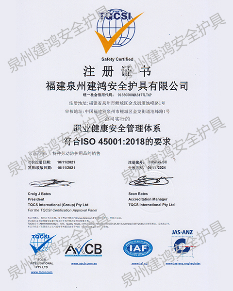 職業(yè)健康安全管理體系證書(shū)