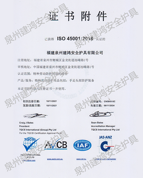 職業(yè)健康安全管理體系證書(shū)附件